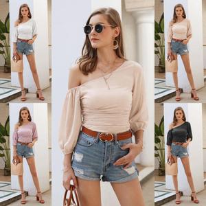 Delle donne di Estate Sexy Senza Bretelle A Righe Increspato Signore Top Camicia A Maniche Corte - Product Image 3
