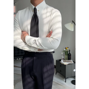 Camisa de satén con cuello estenopeico Vintage de estilo italiano Gentry, cuello <span class=keywords><strong>imperial</strong></span> de gama alta blanco puro, sin planchado, ajustado de negocios - Product Image 1