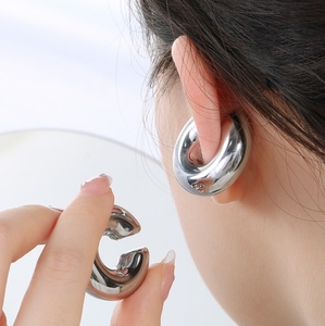 <span class=keywords><strong>2023</strong></span> joyería de moda gruesa Clip en pendientes de gota de tuerca 30mm pendientes de aro hueco de acero inoxidable - Product Image 6