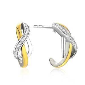 Orecchini a croce in metallo placcato bicolore, gioielli da donna alla moda e popolari - Product Image 1