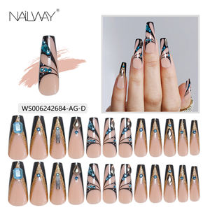 Nailway Dureza Cubierta completa Moda Diamantes de imitación <span class=keywords><strong>Rosa</strong></span> Francés <span class=keywords><strong>Uñas</strong></span> artificiales Pegar en las <span class=keywords><strong>uñas</strong></span> <span class=keywords><strong>con</strong></span> brillo - Product Image 5