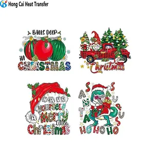 Hongcai grosir Natal Herd Patch Iron in T-shirt DTF Printing plassol vinil Film ringan transfer stiker untuk pakaian