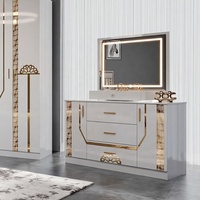 Ensemble de chambre à coucher complet de luxe moderne en bois, lit double, cadre en bois royal turc, ensemble de meubles de chambre à coucher complet pour la maison