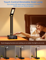 DL815 nouveauté réveil multifonction chevet restaurant tactile led table lampe de bureau avec téléphone chargeur sans fil hub