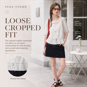 VEGA CHANG Camicetta <span class=keywords><strong>Bianca</strong></span> e Rossa Ricamata per Donne, Dettaglio Fiocco, Maniche a Sbuffo, Orlo Plissettato, Collo Tondo, Top Casual - Product Image 1