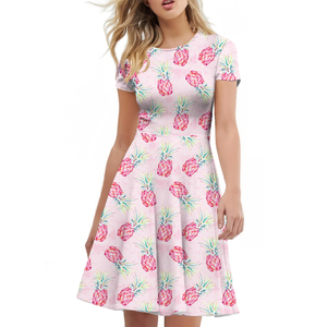 Phụ Nữ Của Quần Áo Phụ Nữ Mới Dễ Thương Chanh Sọc O-Cổ Ngắn Tay Áo Eo Thanh Lịch Ăn Mặc Pleated Lớn Đu Phụ Nữ Ăn Mặc Giản Dị - Product Image 2