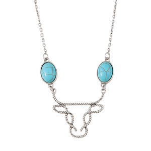 Collar con Colgante de Calavera de Toro con Incrustaciones de Turquesa Estilo Bohemio, Diseño Hueco para Joyería de Moda Minimalista - Product Image 5