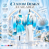 Costume de scène dégradé bleu et blanc, ensemble uniforme de chorale avec blazer imprimé étoiles pour hommes et femmes, spectacle de danse scolaire