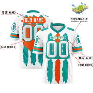 Maillots de football américain personnalisés avec motif graffiti blanc, aqua et orange - Product Image 2
