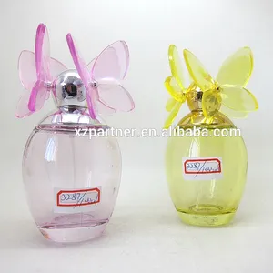100ml Luxus leere dicke unten lila gelb glas parfüm flasche mit schmetterling form aluminium kappe