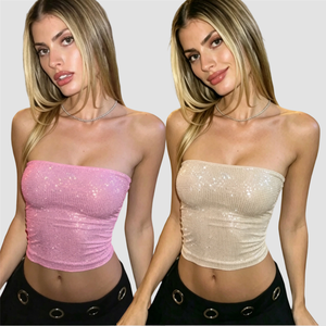 Top tube court uni à estampage à chaud, style urbain tendance pour femme, polyvalent et décontracté - Product Image 1