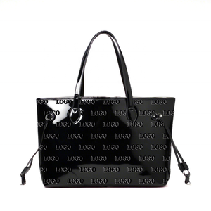Borsa a mano da donna con LOGO stampato su debossato in pelle verniciata nera con stampa personalizzata <span class=keywords><strong>borse</strong></span> Tote grosse e <span class=keywords><strong>lucide</strong></span> <span class=keywords><strong>borse</strong></span> Tote da donna - Product Image 6
