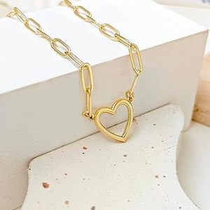 Collar <span class=keywords><strong>de</strong></span> Cadena <span class=keywords><strong>de</strong></span> Acero Inoxidable con Baño <span class=keywords><strong>de</strong></span> <span class=keywords><strong>Oro</strong></span> <span class=keywords><strong>de</strong></span> <span class=keywords><strong>18K</strong></span> y Colgante <span class=keywords><strong>de</strong></span> Corazón, Resistente al Deslustre, <span class=keywords><strong>de</strong></span> Fanhua Jewelry - Product Image 2
