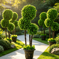 Pohon Topiary Bola Tiga Buah Buatan dalam Pot, Tanaman Hijau Boxwood Palsu untuk Proyek Lanskap Taman Villa Luar Ruangan