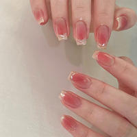 24 faux ongles à presser personnalisés, style français, forme amande courte, motif floral 3D, avec colle, marque privée