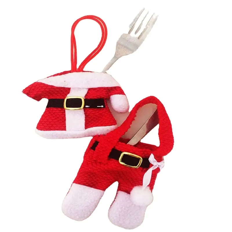 Christmas Tableware Holder Knife Fork Cutlery Set Skirt Pants Santa Claus Silverware Pocket