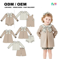 Ensemble barboteuse bébé fille Puresun en coton doux, motif écossais kaki, avec robe à grand nœud et bloomers, 2 pièces, style preppy vintage, vêtements pour enfants