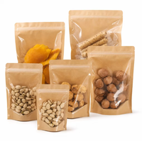 Sachet Doypack en papier kraft brun de qualité alimentaire, refermable, avec fenêtre transparente et fermeture zip, pour snacks, noix et fruits secs, vente en gros