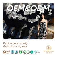 Tissu en maille à sequins noir et argenté abstrait en polyester, fourni par l'usine, pour robes de soirée et costumes de scène