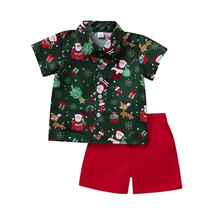 Festival de Navidad Ropa Niños Bebé Niño Navidad Papá Noel Camiseta Top + Pantalones cortos Pantalones Traje Conjuntos de ropa