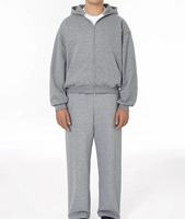 Ensemble sweat-shirt à capuche zippé en molleton 100% coton pour homme, style streetwear surdimensionné personnalisé, deux pièces, tenue de sport d'hiver