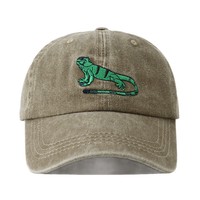 Topi Baseball 6 Panel Unisex Empat Musim 100% Katun Kain Dicuci Bordir Motif Kadal Gaya Kasual Modis