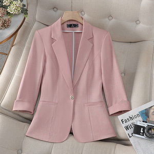 White Women's Blazer 3/4 Sleeve Solid Color Lightweight Breathable Casual Office Wear - Product Image 2