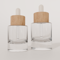 Flacons carrés transparents en verre de 30/50 ml avec bouchon en bois – Emballage vide pour soins naturels, finition mate, sérigraphie