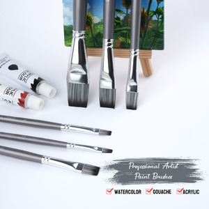 Set di Pennelli per Artisti 6 Pezzi, Setole Piatte in Nylon, Manico Lungo in Legno, Pennelli <span class=keywords><strong>Professionali</strong></span> per Acquerello, Acrilico e Tempera - Product Image 3