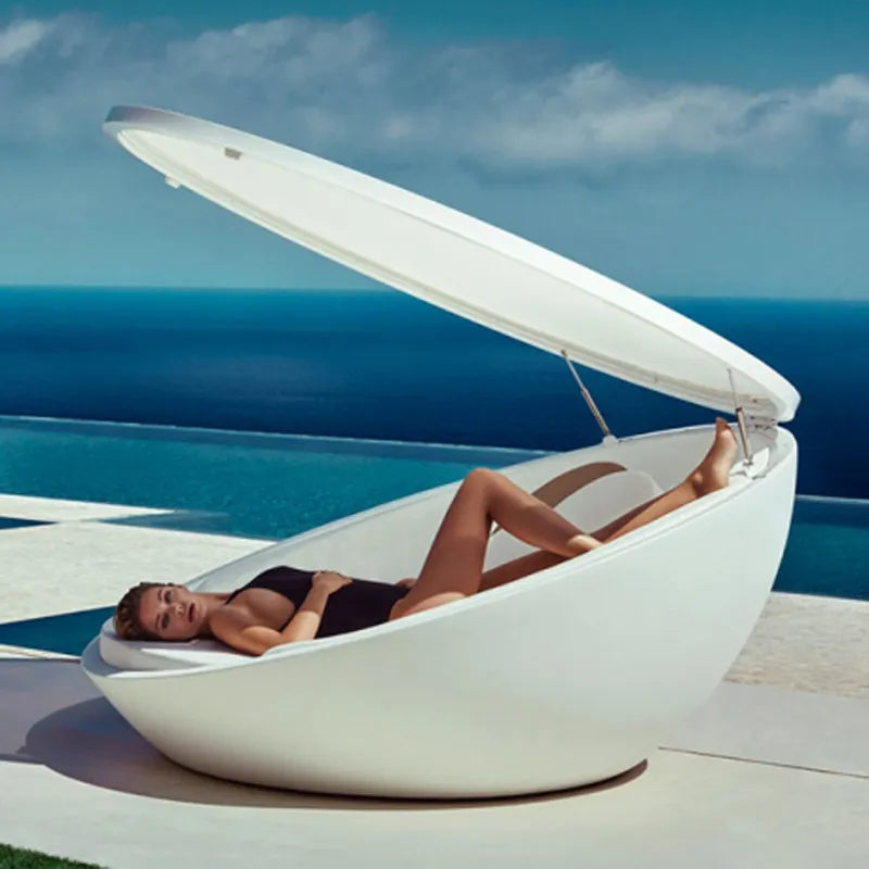 Cabana luxo moderno fibra de vidro ovo cadeiras na piscina praia jardim pátio espreguiçadeira chaise lounge sofá-cama com dossel ao ar livre lounge cama