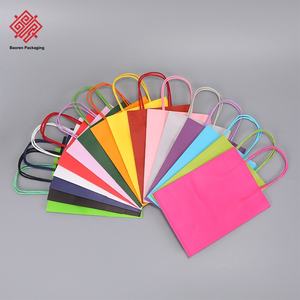 Sacs en papier kraft colorés Baoren, sacs à emporter minimalistes, sacs cadeaux carrés aux tons pastel, vente en gros avec logo personnalisé - Product Image 2