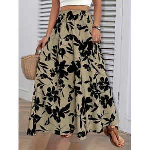 Falda Larga Plisada Drapeada con Cintura Elástica Estampada, Estilo A-line, de Alta Calidad OEM Personalizada, para un Look Sofisticado y Elegante para el Trabajo - Product Image 5