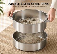 Litière pour chat en acier inoxydable double couche avec tamis, amovible, antiadhésive, facile à nettoyer, pour vente en gros