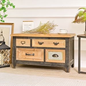 INNOVA Antique 4-Drawer Wooden <b>Sideboard</b> Panel Design Easy <b>Assembly</b> Durable Storage for Entry Living Room Hotel Farmhouse - Product Image 1
