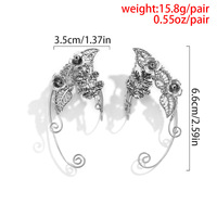 Manchettes d'oreille d'elfe faites à la main, exquises, en fil d'argent, motif floral, pour femmes, cadeau de fête, Halloween, cosplay, mascarade