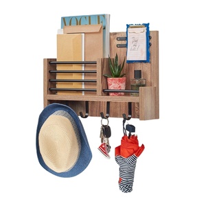 JUNJI Rustic Wood <strong>Wall</strong> Shelf Entryway Mail &amp; <strong>Key</strong> Organizer Coat <strong>Rack</strong> with Storage <strong>Rack</strong> - Product Image 1