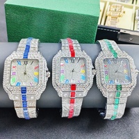 Montre pour homme de luxe en gros, montre à quartz dorée lumineuse avec diamants, montre carrée bling-bling ciel étoilé hip-hop glacée