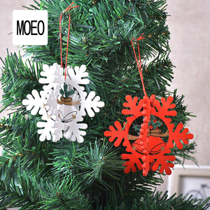 Décorations en <span class=keywords><strong>bois</strong></span> découpées au laser, ornements flocons de neige tridimensionnels, pendentifs clochettes pour sapin de Noël, cadeaux fournis par les fabricants - Product Image 2