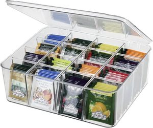 Multifunctional 8 Compartment Plastic Storage <b>Box</b> with Clear Top Lid for Organizing Office or Home Items for <b>Tea</b> Bags and Toys - Product Image 4