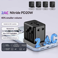 Adaptador Universal Ultra Mini Convertidor de Corriente y Cargador USB 2 en 1 GaN PD 20W 2 USB-C y USB-A 2500W Cargador Mundial