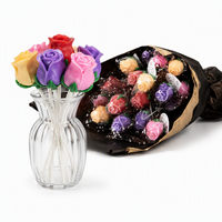 Bouquet de sucettes artisanales en forme de rose de 45g, boîte cadeau de luxe, bonbons durs aromatisés aux fruits mélangés pour la Saint-Valentin