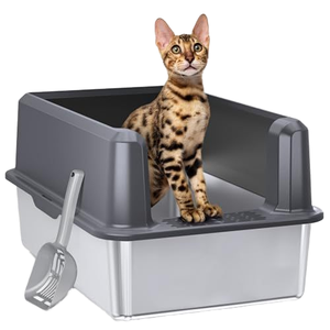 Lynpet XL Metall Katzen toilette Geruchlose und Anti-Urin-Leckage Hochseitiger Edelstahl mit leicht zu reinigender Funktion - Product Image 1