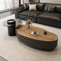 Table basse avec plateau en bois massif et structure en métal, table d'appoint avec plateau en verre, espace de rangement pour petit appartement, salon