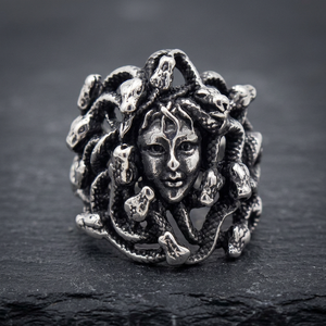 Yunnique Men's Snake Woman Face Animal Zodiac Ring <b>Retro</b> Silver Stainless Steel Jewelry <b>Gift</b> - Product Image 3