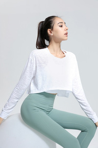 Aoyema Sports Top <span class=keywords><strong>donna</strong></span> autunno a <span class=keywords><strong>maniche</strong></span> <span class=keywords><strong>lunghe</strong></span> t-shirt allentata Running Yoga Clothes abbigliamento Fitness camicetta ad asciugatura rapida Crop Top - Product Image 2