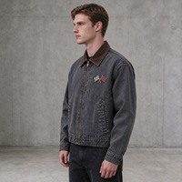 Veste de travail en denim Detroit personnalisée pour homme, broderie Motorsport, effet délavé vintage