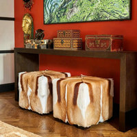 Pouf Ottoman en Cuir de Springbok Véritable, Fait Main, Unique, Style Art Déco, pour Salon, Banc, Repose-Pieds, Rembourré pour Coiffeuse