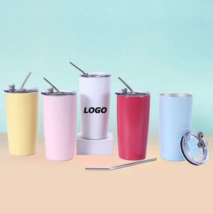 Gobelet isotherme personnalisé en acier inoxydable de 20 oz avec couvercle et paille - Tasse à café de voyage isolée pour cadeaux promotionnels - Product Image 1
