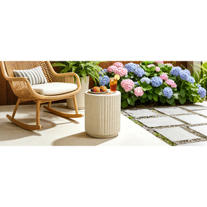 Cosiest Outdoor Side <b>Table</b> Cylinder MgO Patio End <b>Table</b> Lightweight Wave Design Round Plant Stand - Product Image 4