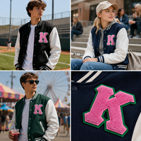 Patchs brodés personnalisés en chenille pour veste universitaire, lettres de l'alphabet brodées, à coudre ou thermocollants, vente en gros